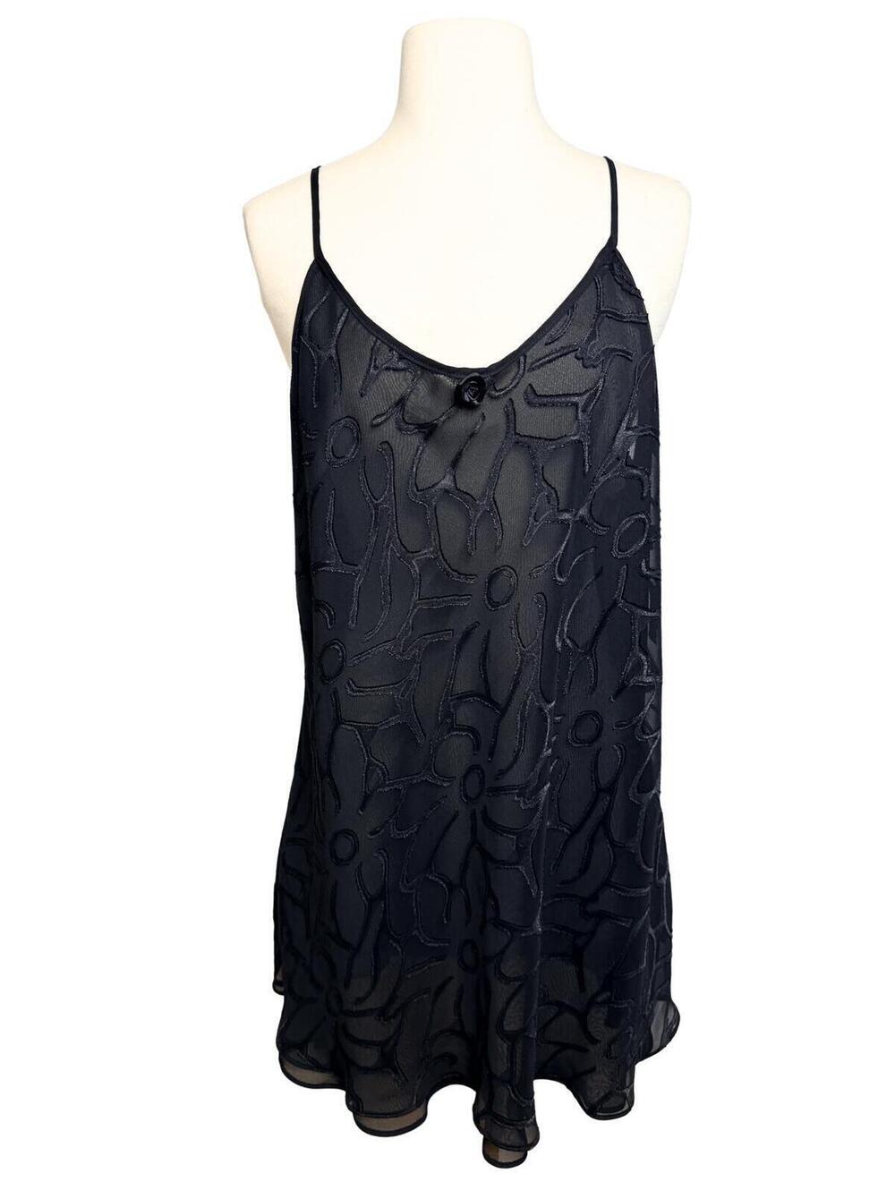 Vintage Black Sheer Floral Babydoll Slip Dress Intimates Lingerie Large